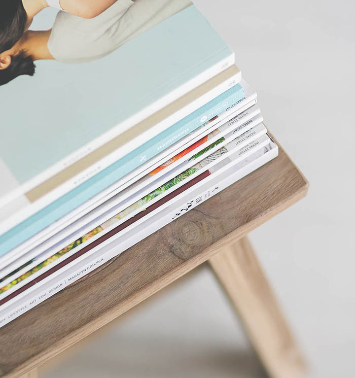 stacked brochure on table